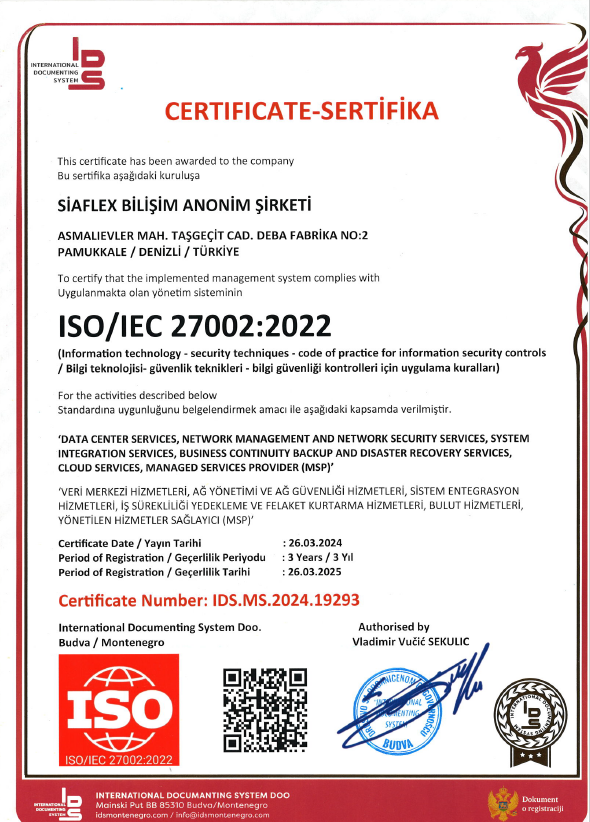 Siaflex ISO 27002 Sertifikası