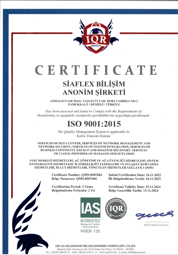 Siaflex ISO 9001 Sertifikası